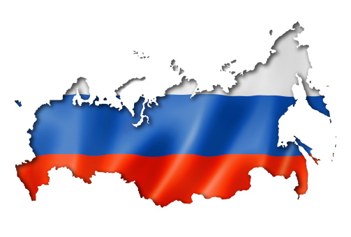 Russia flag map, three dimensional render, isolated on white