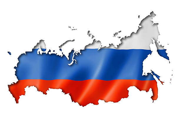 Russian flag map Russia flag map, three dimensional render, isolated on white russia map stock pictures, royalty-free photos & images