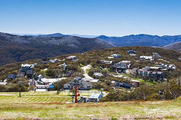 The view towards Mt Buller village on a summer's day in the Victoria, Australia