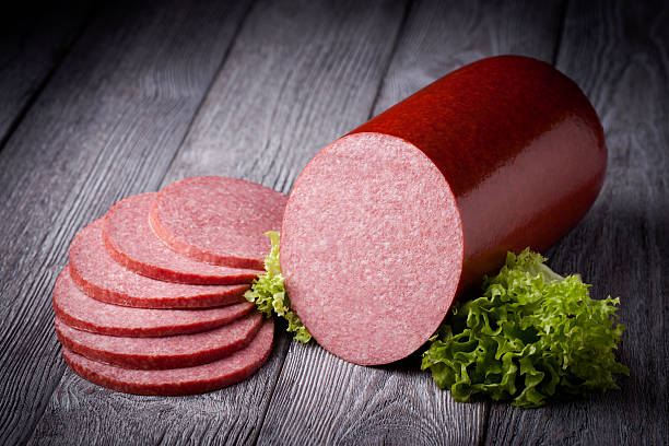 Fresh salami sausage stock photo
