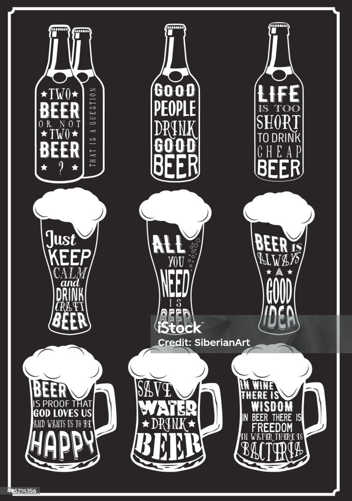 Set of beer typography vintage prints. Quotes about beer Set of beer typography vintage Quotes prints Chalk - Art Equipment stock vector