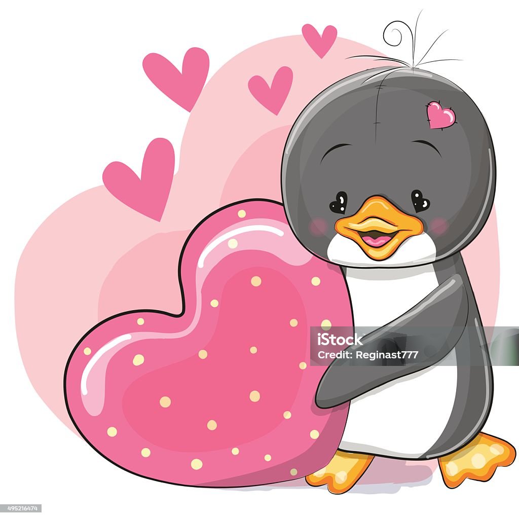 Penguin with heart Greeting card cute cartoon Penguin with heart 2015 stock vector