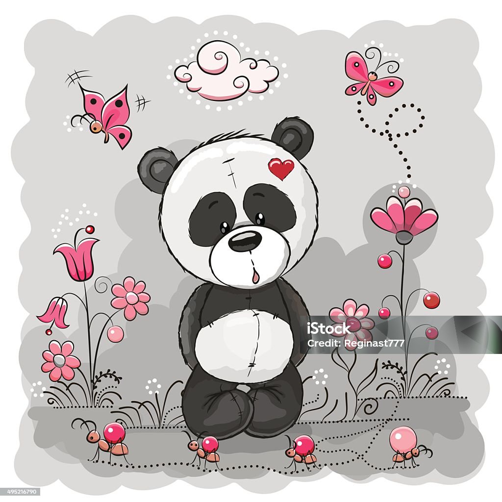 Panda with flowers Panda with flowers and butterflies on a the meadow 2015 stock vector