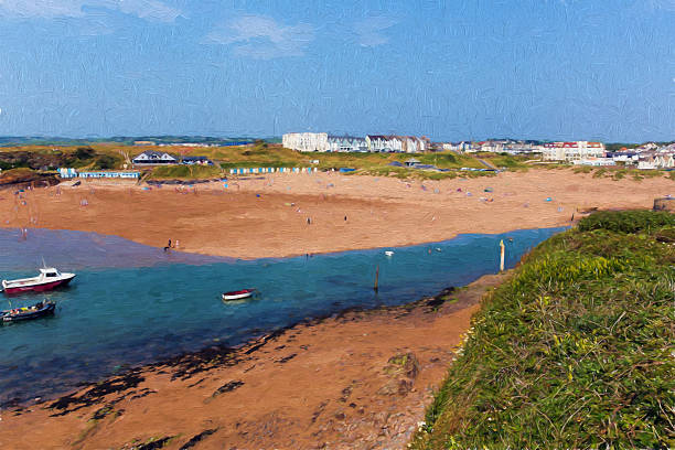 istock Bude beach and town North Cornwall blue sea illustration 495217120