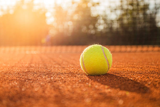 istock Tennis ball on a court 495218686