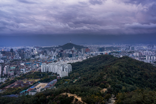 Sunset view over Seoul in Ansan park located behind seodaemun-guSunset view over Seoul in Ansan park located behind seodaemun-gu