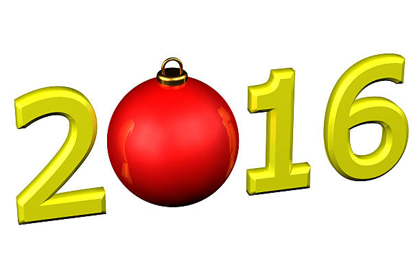 Concept: Year 2016 christmas ball, isolated on white background. 3D render.