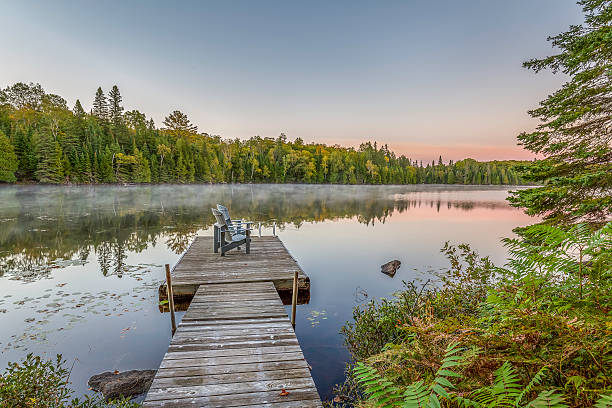 istock Dock and Chairs on a Lake at Sunset 495224454