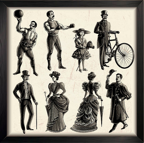 ilustraciones, imágenes clip art, dibujos animados e iconos de stock de victorian personas - circo ilustraciones