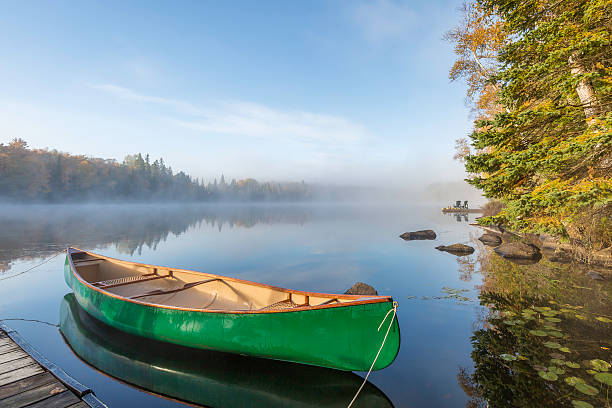 istock Green Canoe Tied to Dock 495224982