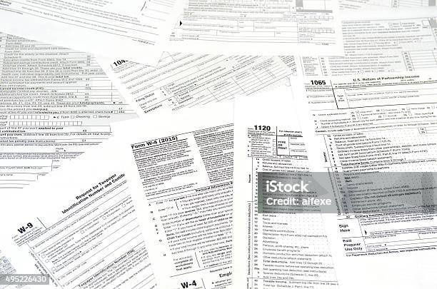 Various Blank Usa Tax Forms Stock Photo - Download Image Now - Tax Form, Document, Filling