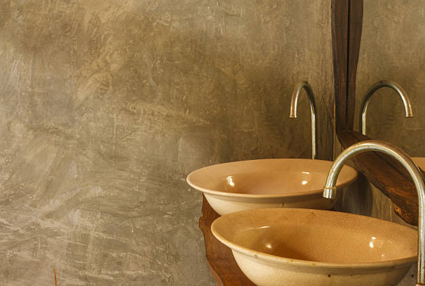 Seramic basin Seramic basin with wall Polished concrete loft style seramic stock pictures, royalty-free photos & images