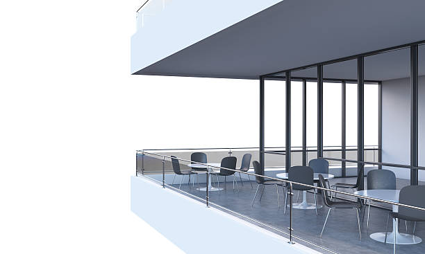 istock terrace with tables and chairs in a modern panoramic building. 495228800