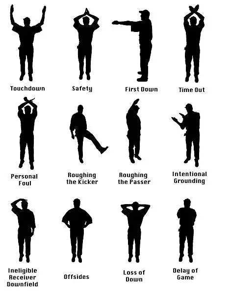 Silhouette of an NFL referee signalling common American football fouls
