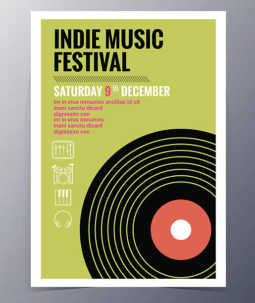 Vector template for a concert poster and music party flyer Indie musician concert show poster with gramophone record vector illustration concert poster template stock illustrations