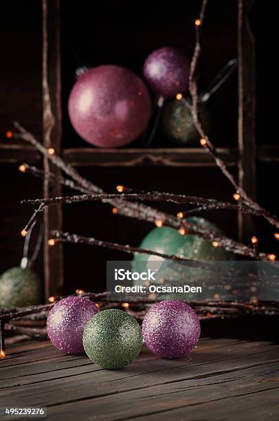 Christmas Decor On The Vintege Table Stock Photo - Download Image Now - 2015, Backgrounds, Celebration