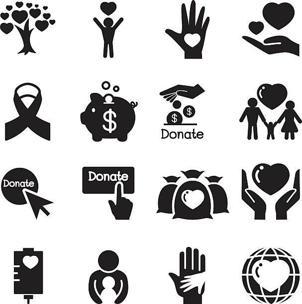 ilustrações, clipart, desenhos animados e ícones de silhueta de doação & dando conjunto de ícones - consoling human hand human heart care