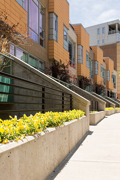 Townhomes Row of contemporary townhomes at Riverside development. new urbanism stock pictures, royalty-free photos & images