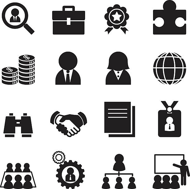 ilustrações de stock, clip art, desenhos animados e ícones de silhueta ícone conjunto de trabalho - human resources recruitment occupation puzzle