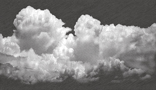 Engraving illustration of a cloudscape and approaching storm.