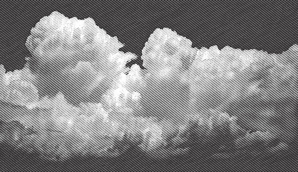 Cloudscape, Approaching Storm Engraving illustration of a cloudscape and approaching storm. overcast illustrations stock illustrations