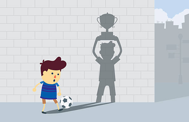 illustrations, cliparts, dessins animés et icônes de petit garçon rêve de champion - soccer child silhouette sport