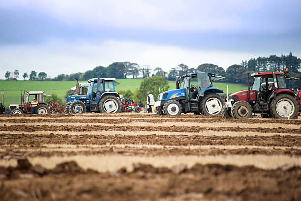 tractors in the irish national ploughing championships stock photo