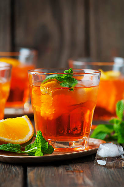 istock Glass of aperol with ice, orange and mint 495241338