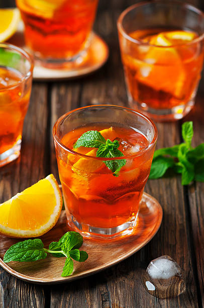 istock Glass of aperol with ice, orange and mint 495241408