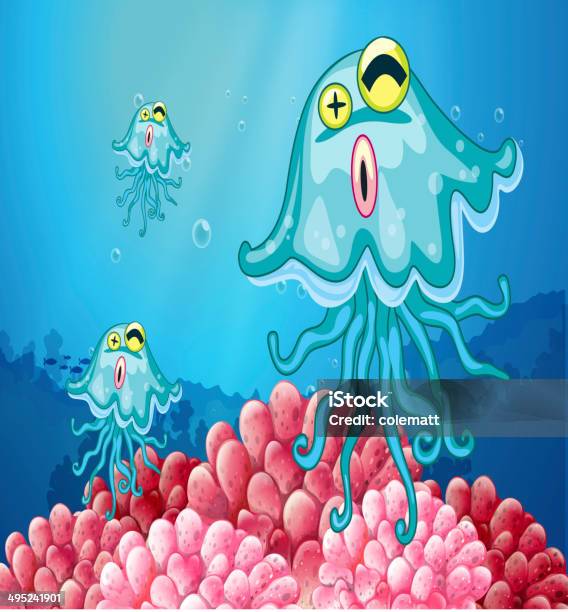 Jellyfishes And Corals Under The Sea Stock Illustration - Download Image Now - Animal, Animals Hunting, Backgrounds