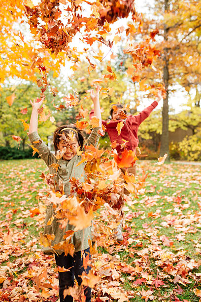 istock Kids having fun with Autumn leaves 495242690