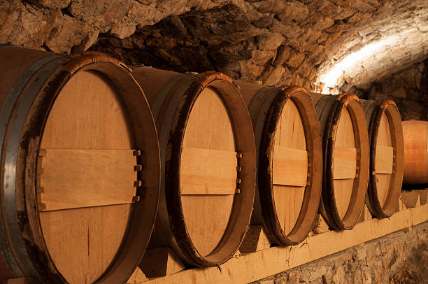 istock Oak Wooden Wine Barrels in Winery Aging Cellar for Winemaking 495243636