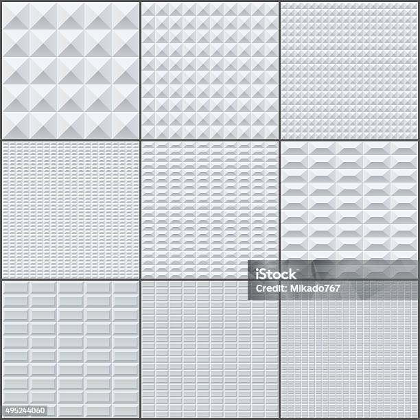 Abstract White And Grey Rectangle Geometric Bricks Seamless Patterns Set Stock Illustration - Download Image Now