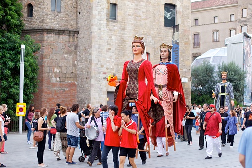 Barcelona, Catalonia, Spain - September 24, 2013: A traditional giants parade at the annual festival La Merce 2013 in Barcelona.