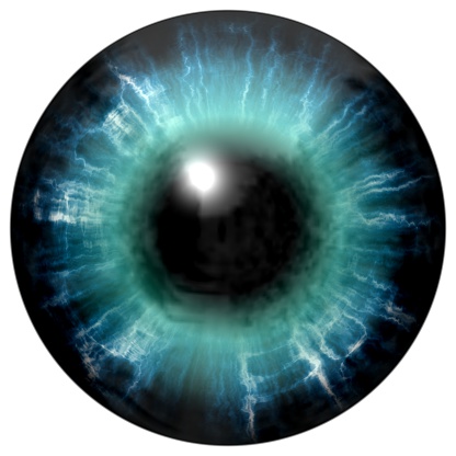 Illustration of blue eye iris, light reflection. Middle size of open eyes.