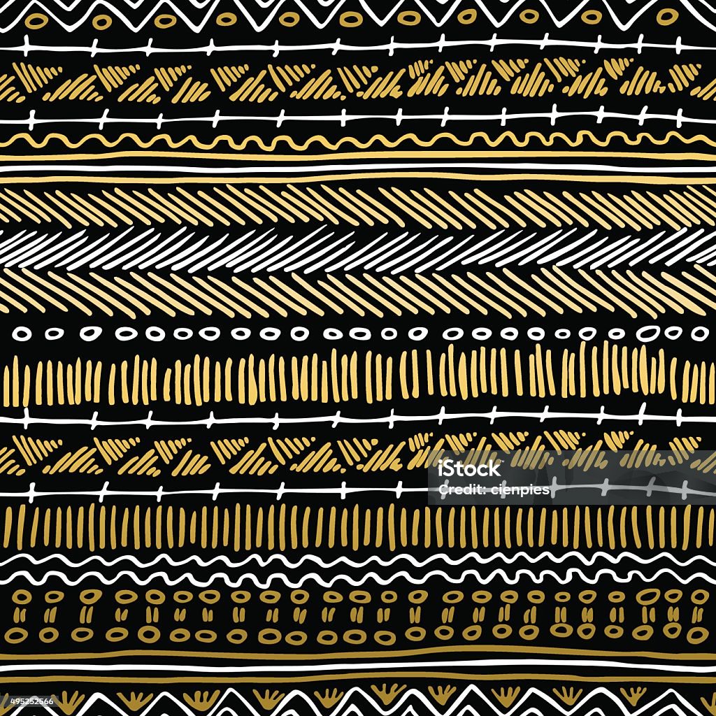 Gold boho seamless pattern retro tribal background Fancy golden boho seamless pattern with retro tribal elements and lines on blackboard background. Ideal for greeting card design, print or web. EPS10 vector file.   . African Culture stock vector