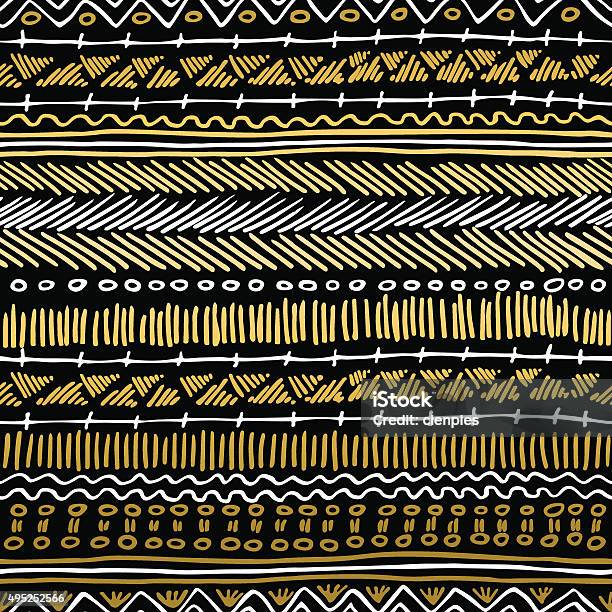 Gold Boho Seamless Pattern Retro Tribal Background Stock Illustration - Download Image Now - African Culture, Pattern, Printmaking Technique