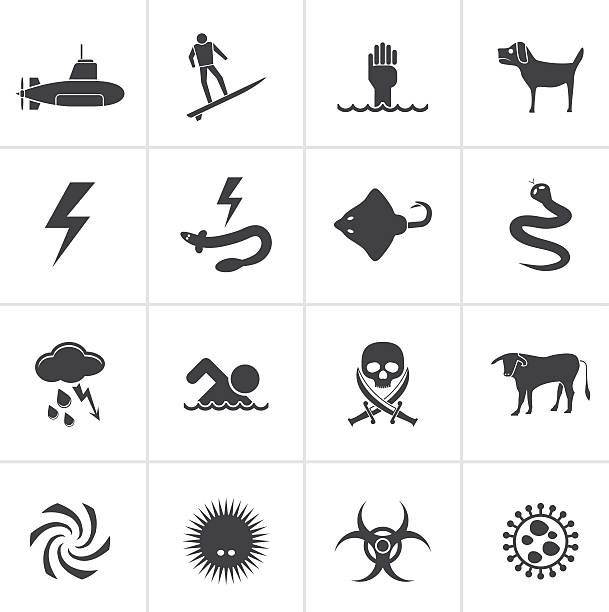 ilustraciones, imágenes clip art, dibujos animados e iconos de stock de negro señales de advertencia de peligro en el mar, con vista al mar - storm pirate sea nautical vessel