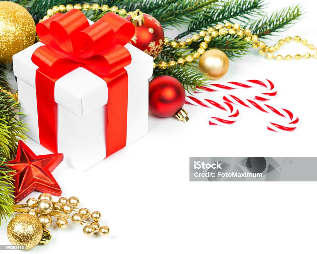 christmas gift with decoration christmas gift with decoration isolated on white background 2015 Stock Photo