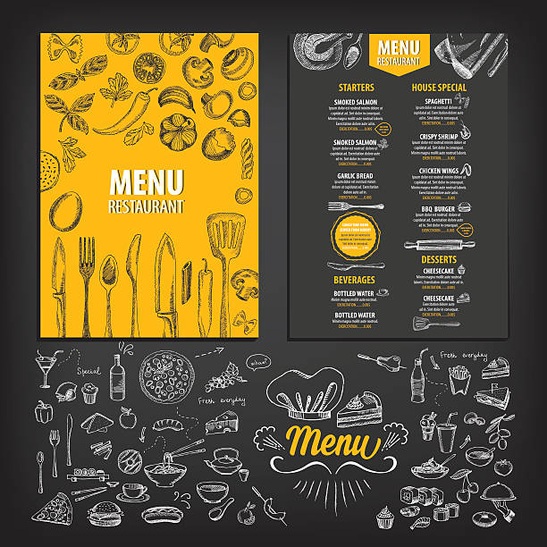 레스토랑 식사 메뉴. - coffee cafe restaurant food stock illustrations