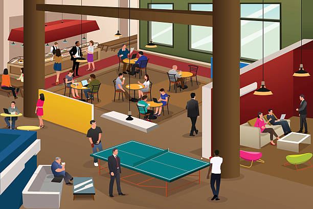 Modern Office Scene A vector illustration of modern office scene ping pong table stock illustrations