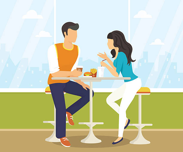 Couple In The Cafe Stock Illustration - Download Image Now - Restaurant,  Dating, Cafe - iStock