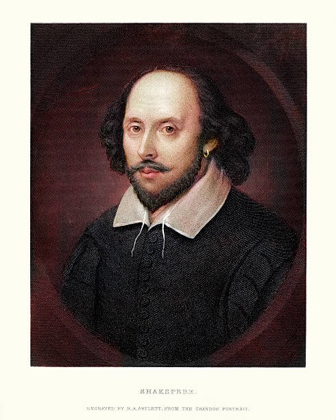 Portrait of William Shakespeare Vintage coloured engraving of William Shakespeare, after the Chandos portrait. william shakespeare photos stock illustrations