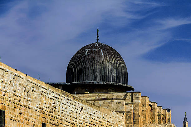 Islamic shrine Dome of Rock in the Old City seen through the fence. Symbol of Palestinian resistance and conflict.