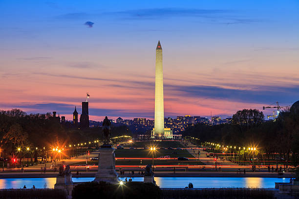 istock Washington DC city view at sunset, including Washington Monument 495273965