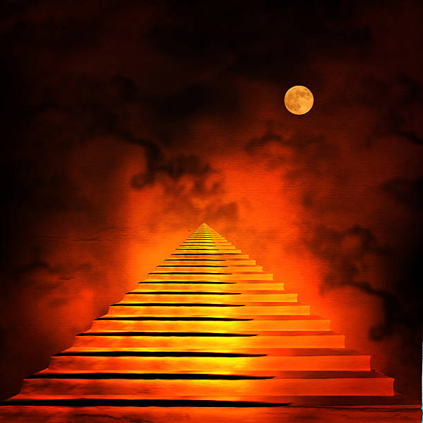 scalinata che conduce al paradiso e inferno.  luce alla fine - stairway to hell foto e immagini stock