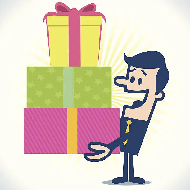 Vector illustration of Man with gifts