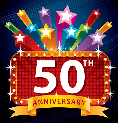 A vector illustration to show 50th Anniversary design with exploding star banner