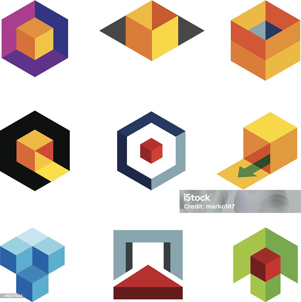 Colorful 3D cube icons http://www.markoradunovic.com/istock/logos_new.jpg Three Dimensional stock vector