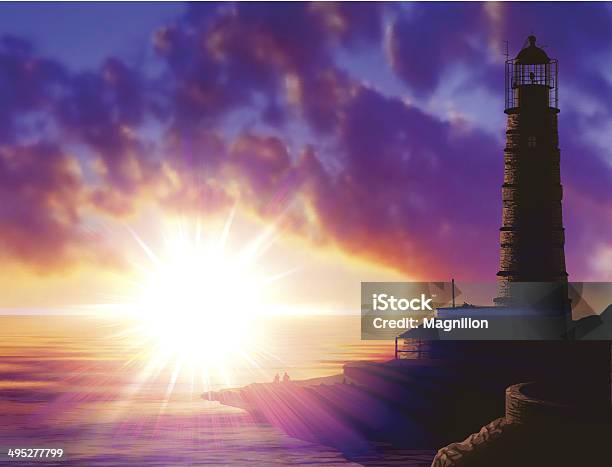 Marine Landscape With A Lighthouse Stock Illustration - Download Image Now - Harbor, Lighthouse, Beacon